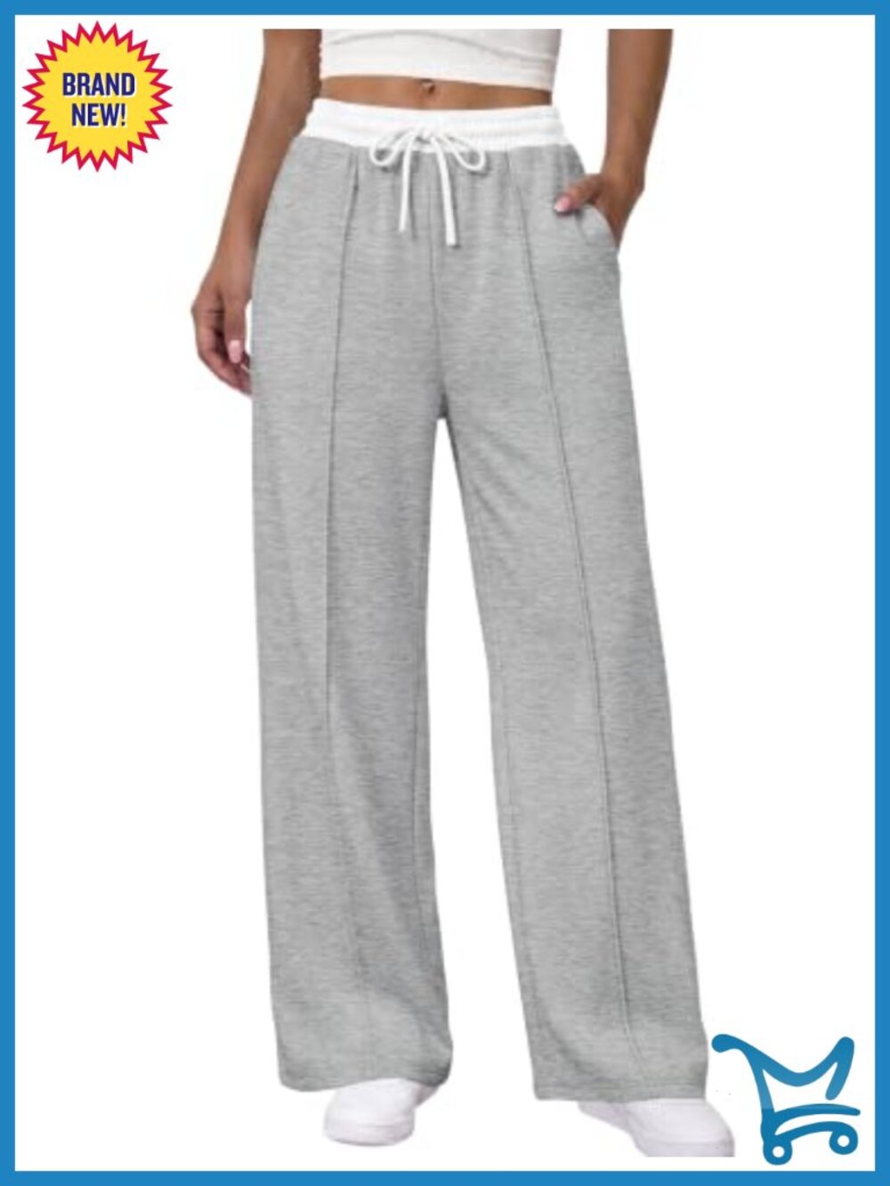 Women's Wide Leg Sweatpants Contrast Waistband Pockets Lounge